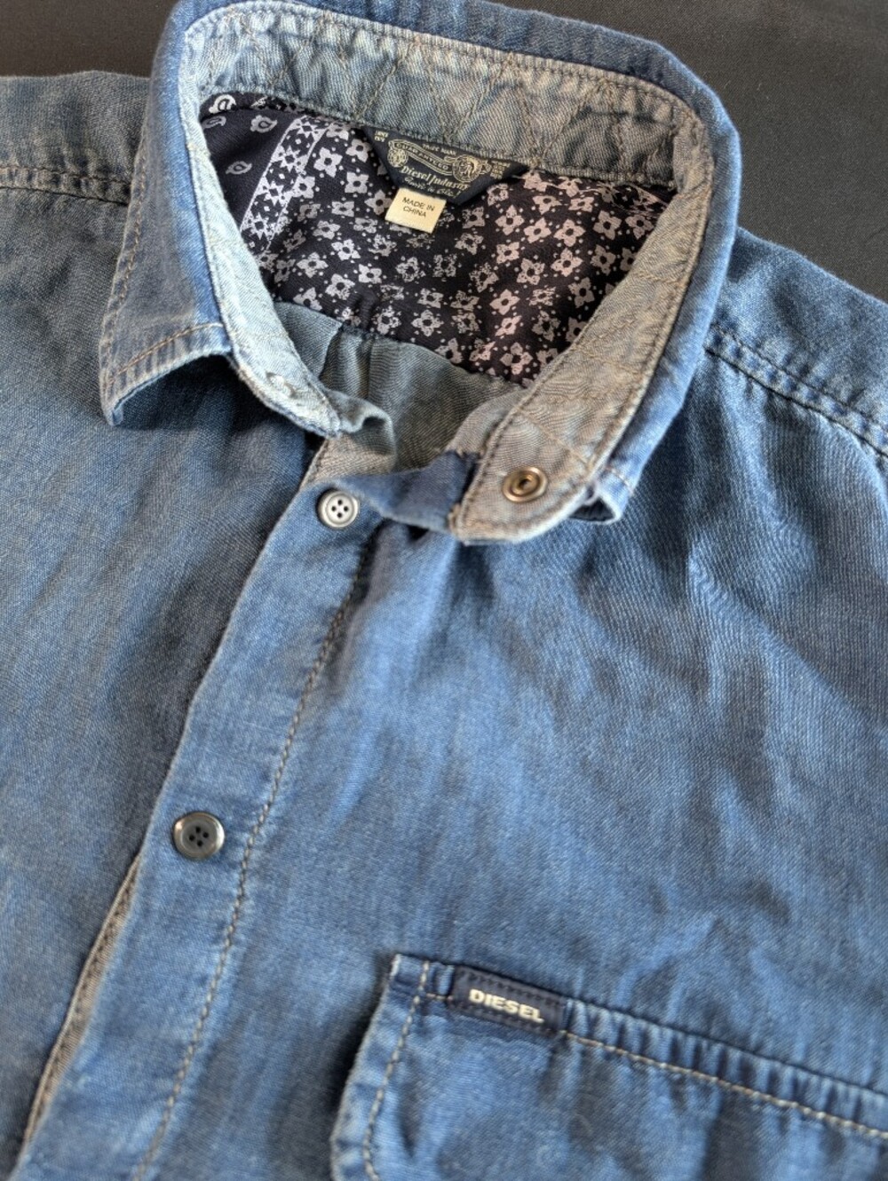 Diesel Men's Light Blue Denim Chambray Long Sleeve Shirt Jacket L